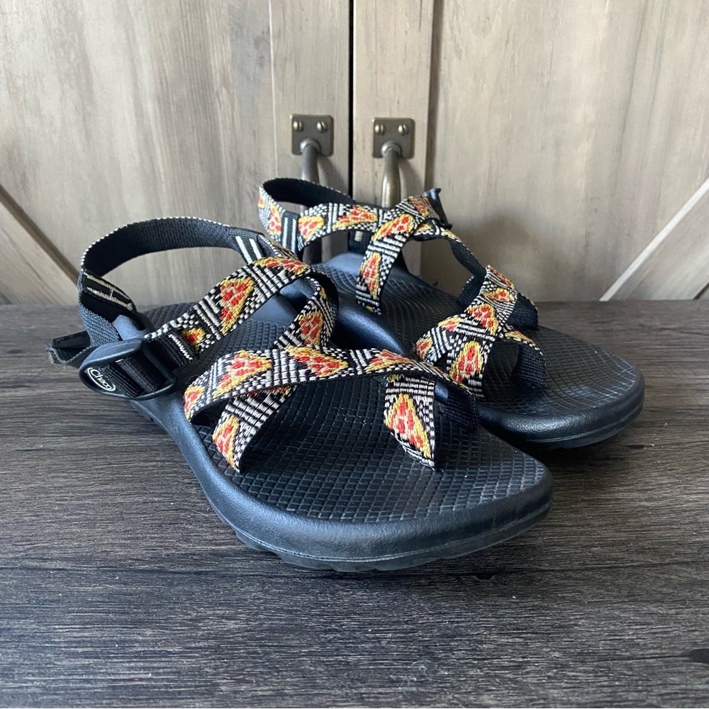 Chaco Black Sandals with Multicolor Woven Straps